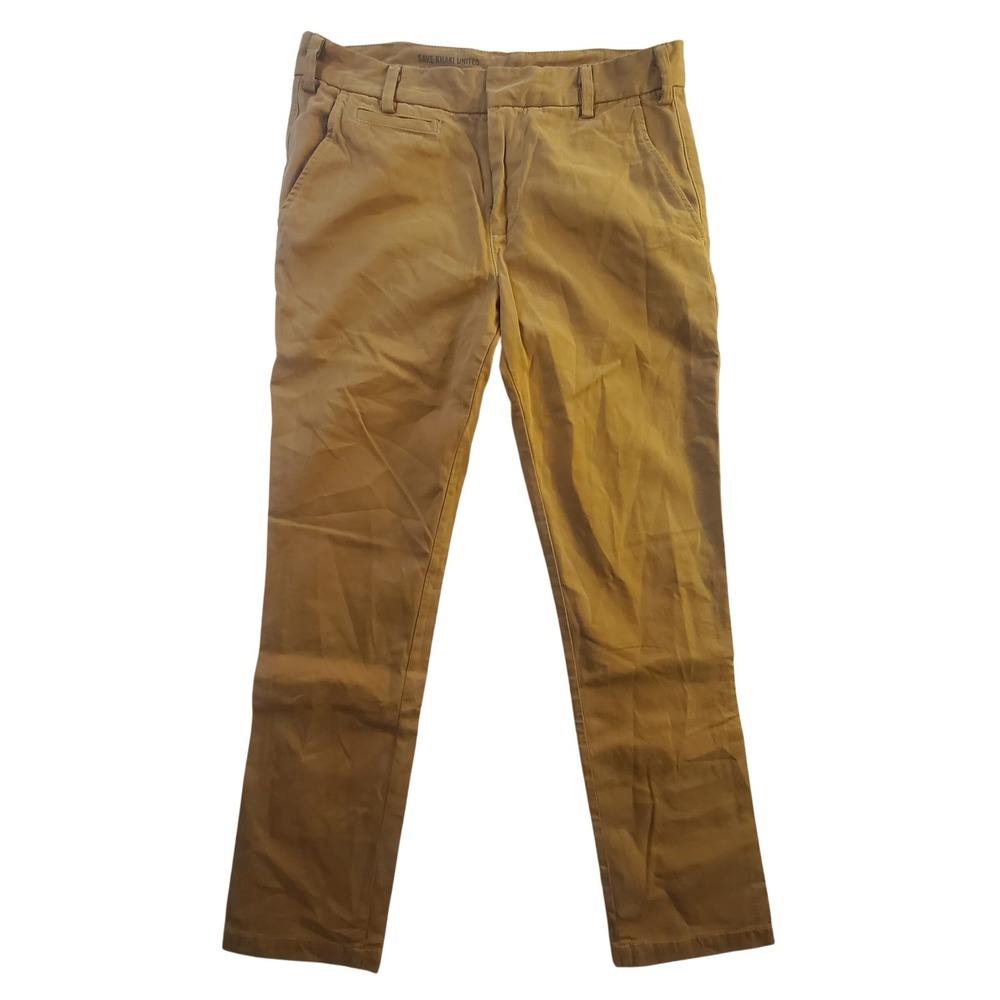 Save Khaki United Mens 33 Chino Pants Mustard Yellow Cotton Made in USA Slim Fit